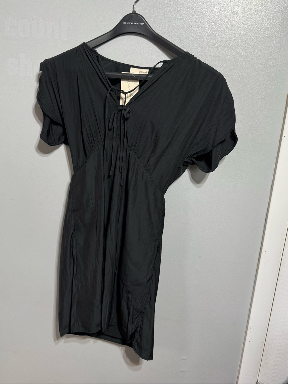 Universal Thread Boho Black Tie-Neck Short Sleeve Tunic Festival Witchy Dress